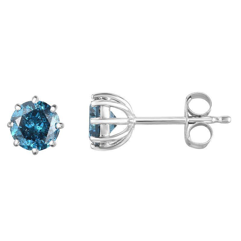 14k White Gold 1 1/2 Carat T.W. Colored Diamond 8-Prong Stud Earrings, Womens Product Image