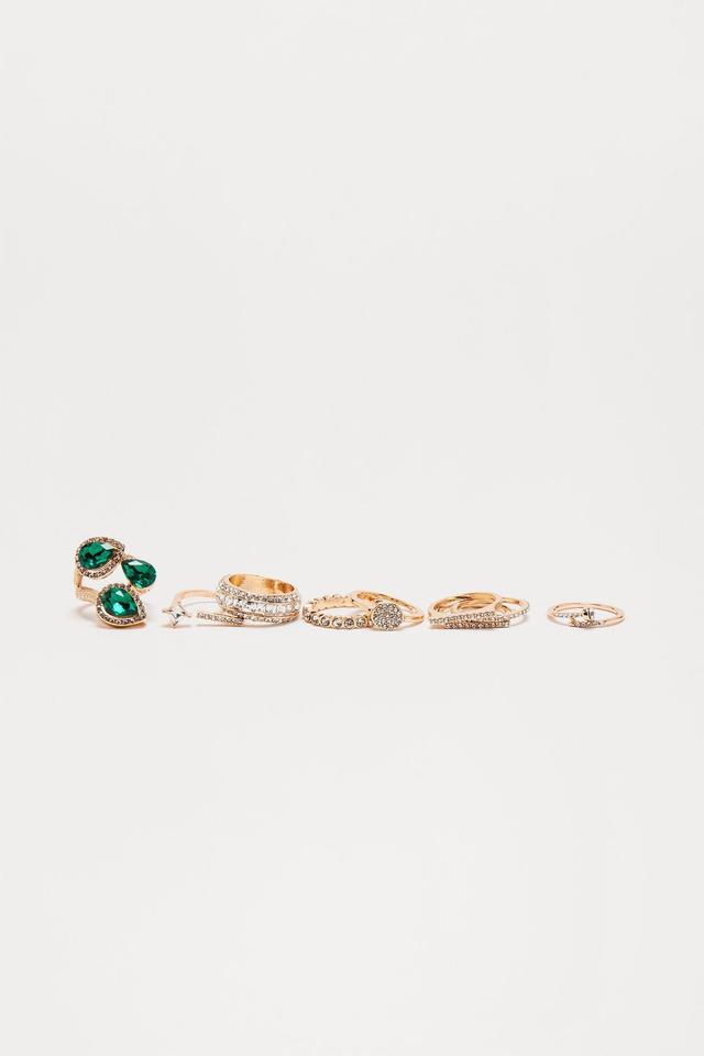 Emerald Eyes 9 Piece Ring Set - Gold/Green Product Image