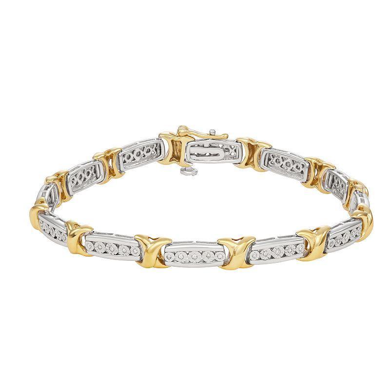 HDI Two Tone Sterling Silver 1/4 Carat T.W. Diamond XO Bracelet, Womens Product Image