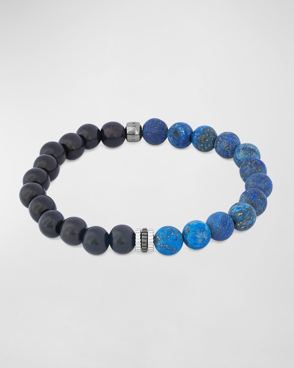 Mens Lapis Sterling Silver Gear Trio Beaded Bracelet Product Image