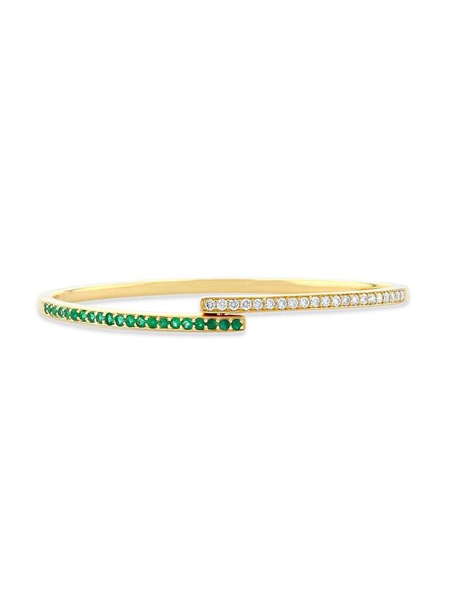 Womens 14K Yellow Gold, Emerald & Diamond Bypass Bangle Product Image