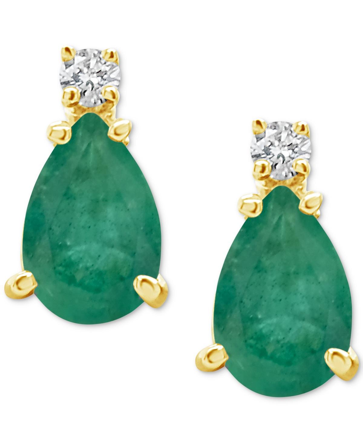 Celebration Gems 14k Gold Pear-Shaped Emerald & Diamond Accent Stud Earrings, Womens, 14k Whgold Product Image