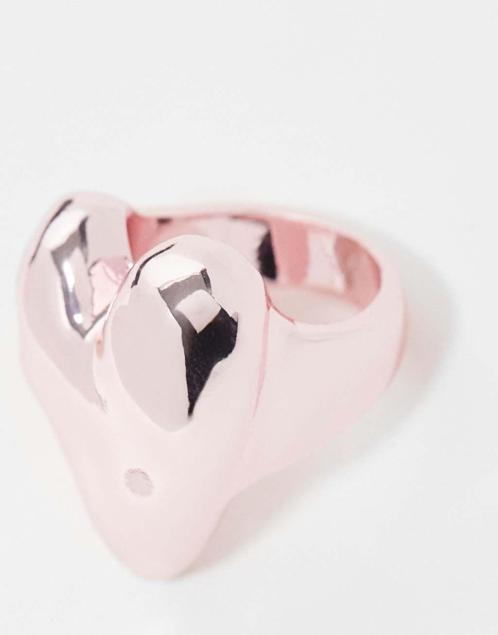 Monki signet heart ring in pink Product Image