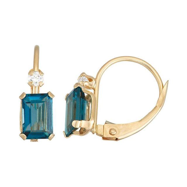 Designs by Gioelli 10k Gold Emerald-Cut London Blue Topaz & White Zircon Leverback Earrings, Womens Product Image