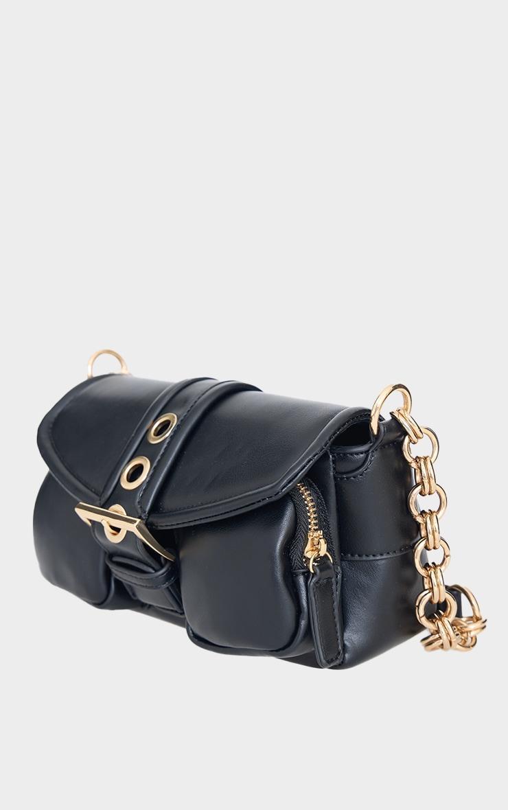 Black PU Buckle Detail Link Handle Shoulder Bag Product Image