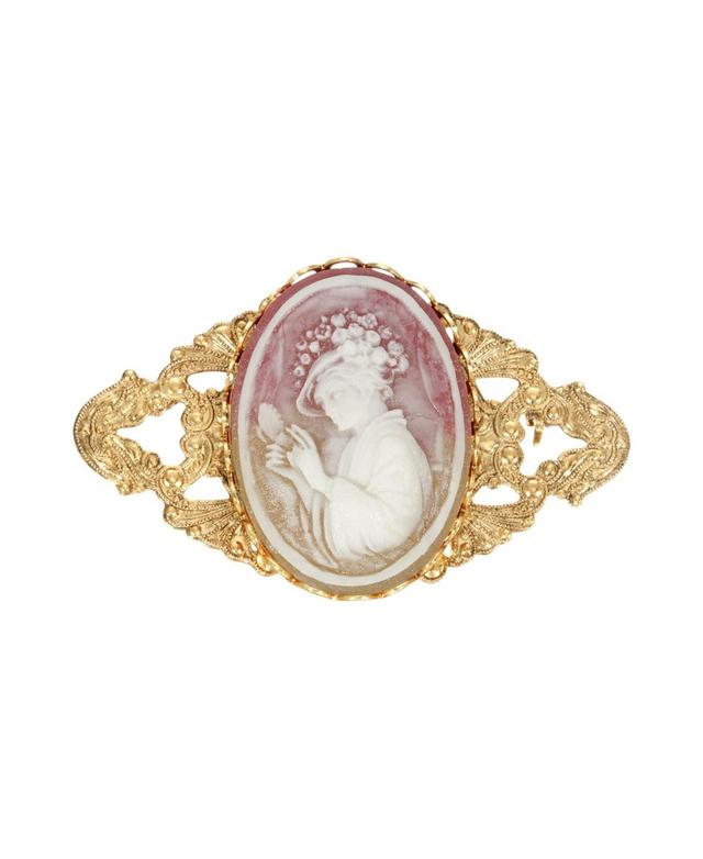 1928 Gold Tone Simulated Carnelian Cameo Bar Pin, Womens Product Image