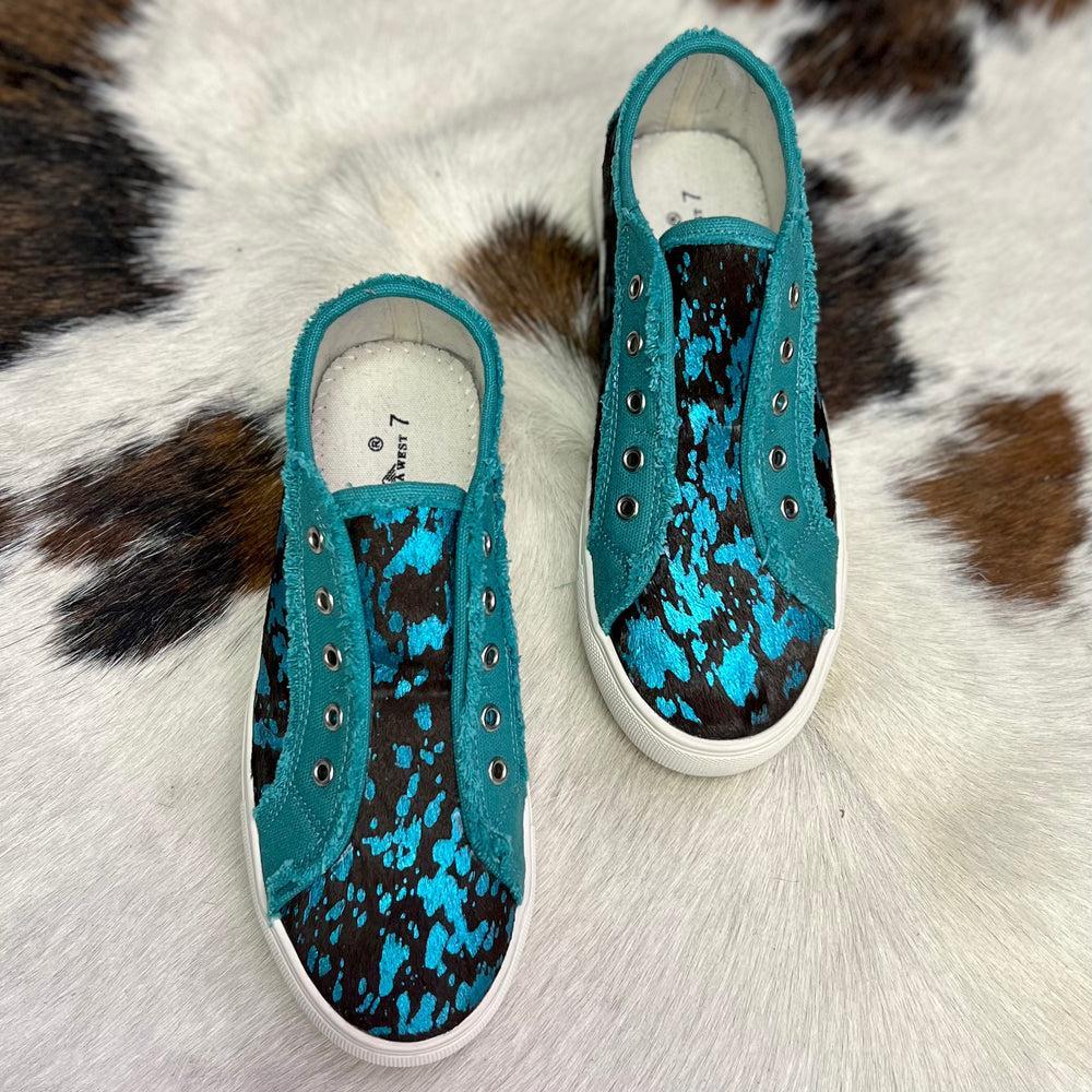 Montana West Turquoise Cow Print Sneakers Product Image