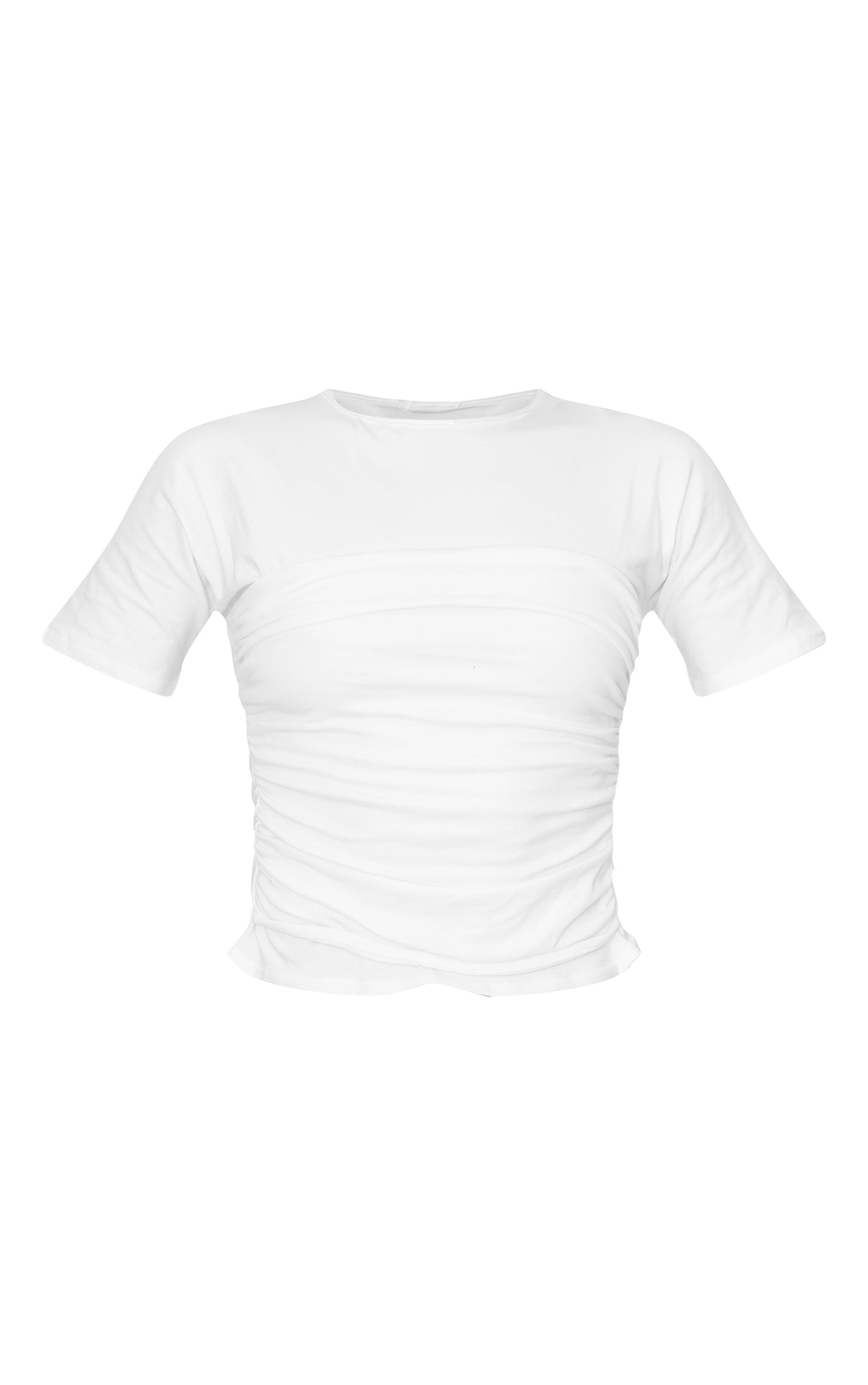 White Cotton Cinched Waist T Shirt Product Image