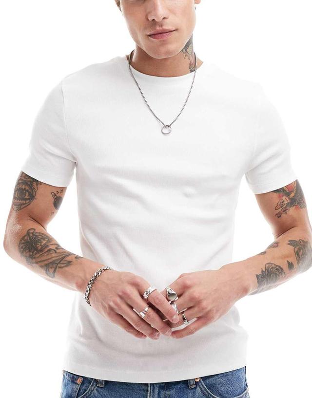 ASOS DESIGN essential muscle fit rib t-shirt in white Product Image