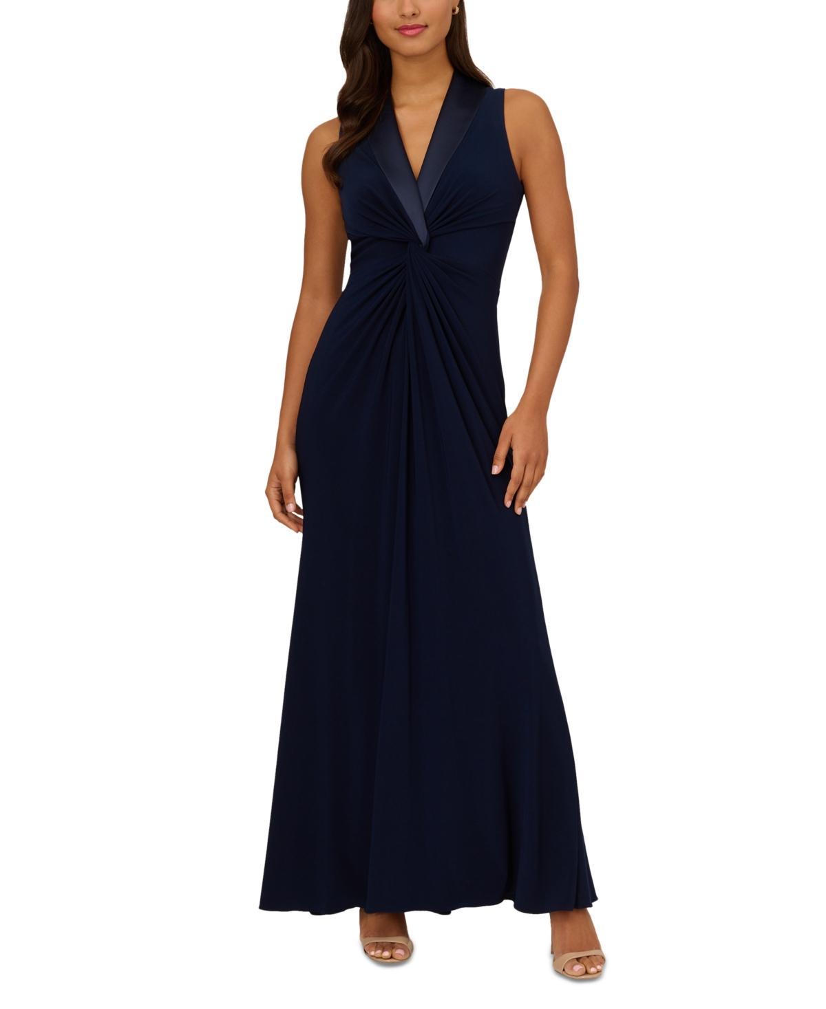 Adrianna Papell Stretch Jersey Tuxedo Surplice V-Neck Twisted Waist Sleeveless Gown Product Image