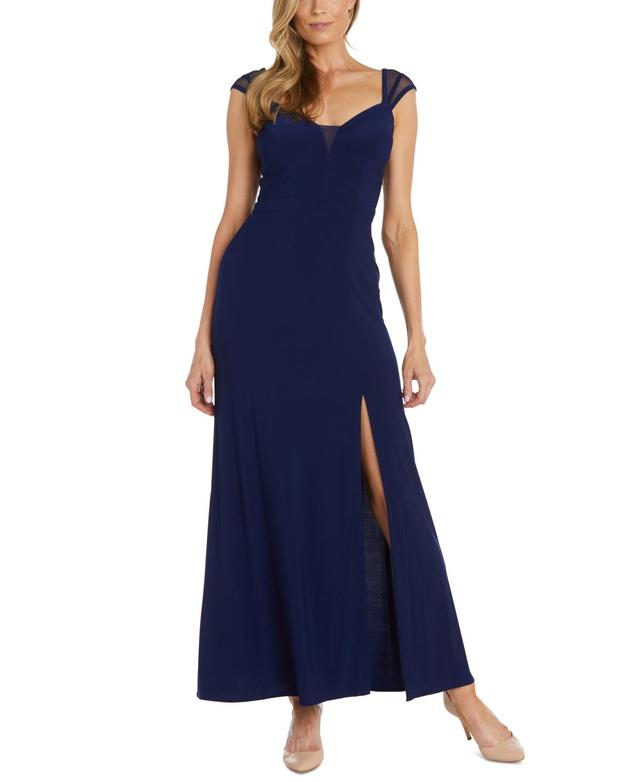 R & M Richards Womens Mesh-Sleeve Sweetheart Gown Product Image