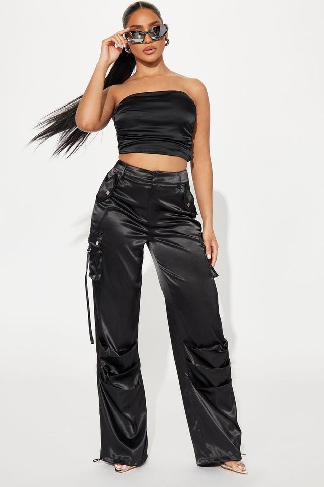 Perfect Night Satin Pant Set - Black Product Image