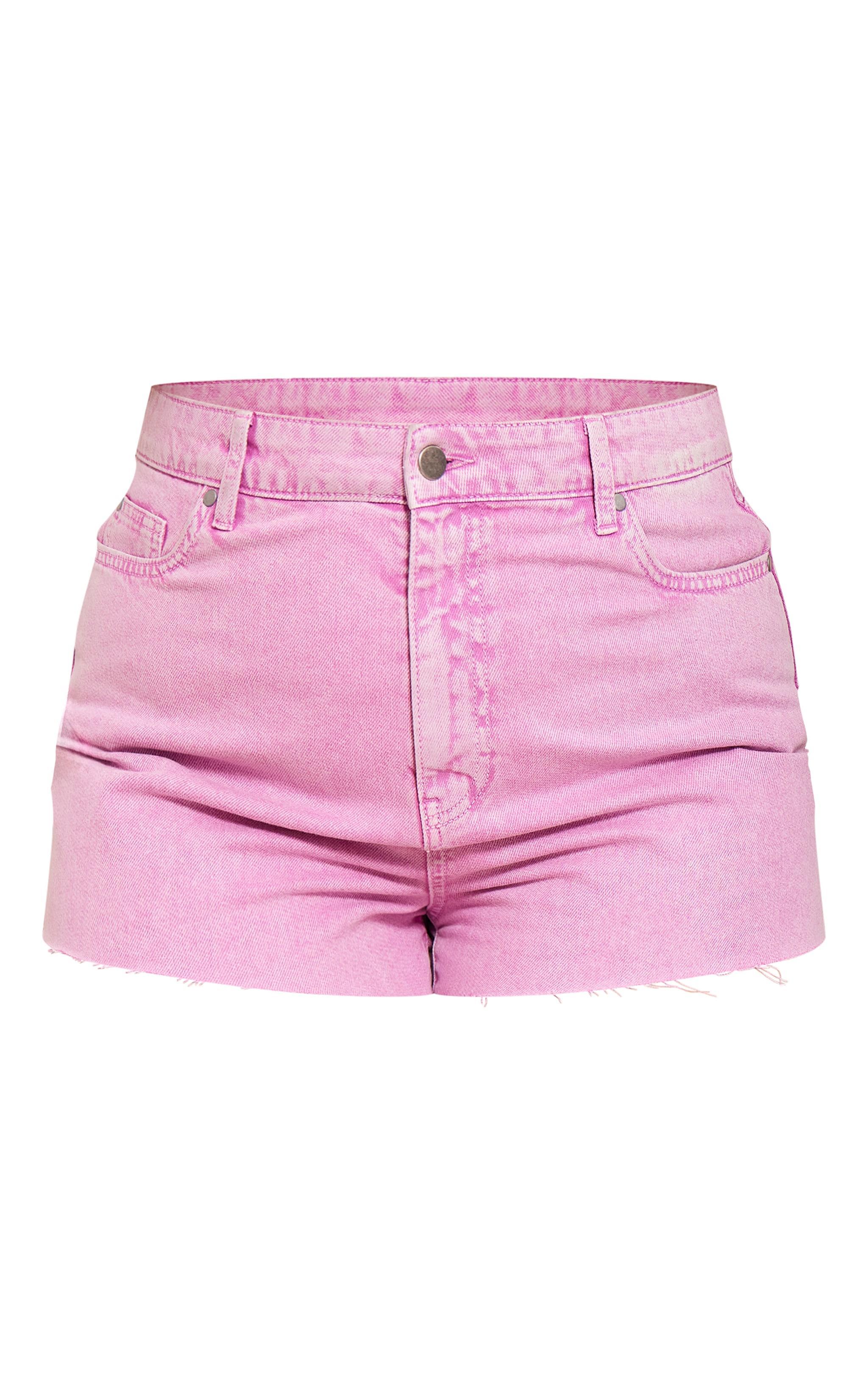 Plus Washed Pink Raw Hem Denim Shorts Product Image