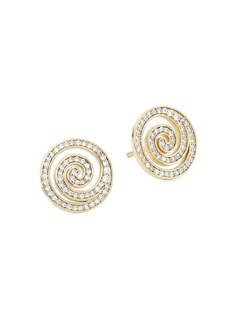 Womens 14K Yellow Gold & Diamond Spiral Stud Earrings Product Image