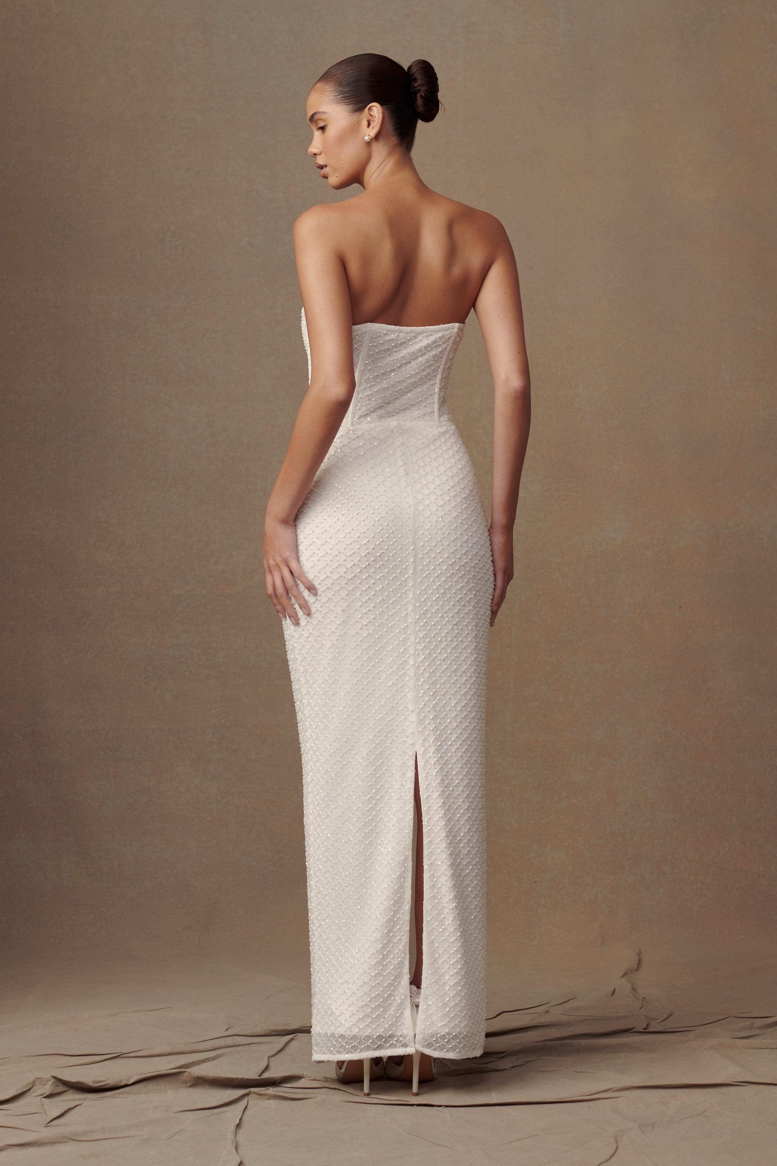 Gemma Strapless Sequin Maxi Dress - White Product Image