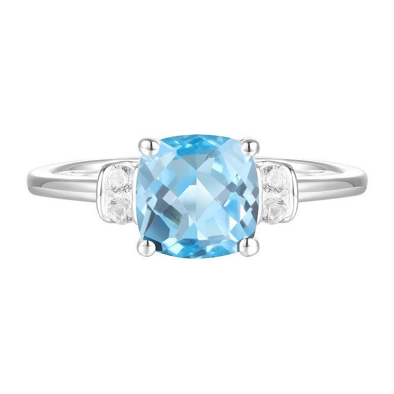 Sterling Silver Blue Topaz, Lab-Created White Sapphire Solitaire Ring, Womens Product Image