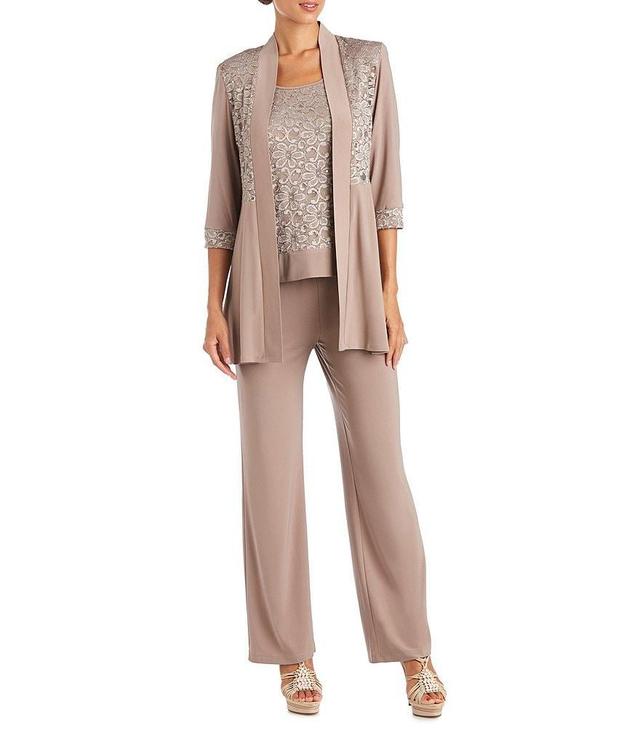 R & M Richards 3/4 Sleeve Scoop Neck Lace 3-Piece Pant Set Product Image