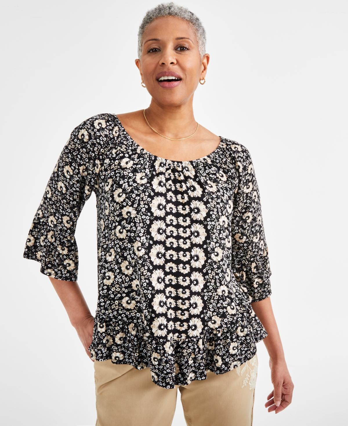 Women's Printed On-Off Ruffle Sleeve Top, Created for Macy's Product Image