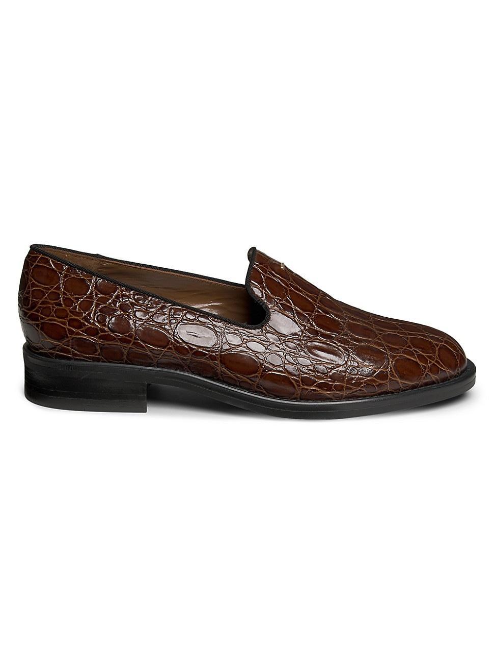 Womens Crocodile-Embossed Leather Loafers Product Image