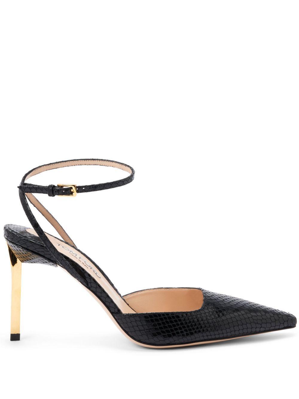 TOM FORD Glossy Stamped Python Slingback In Black Product Image