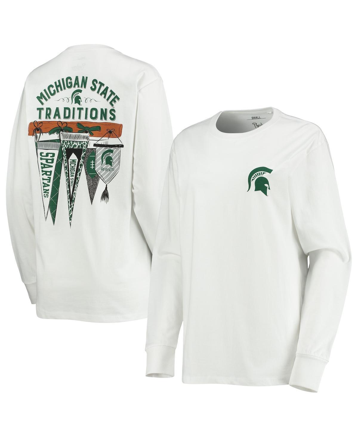 Womens Pressbox White Michigan State Spartans Traditions Pennant Long Sleeve T-shirt Product Image