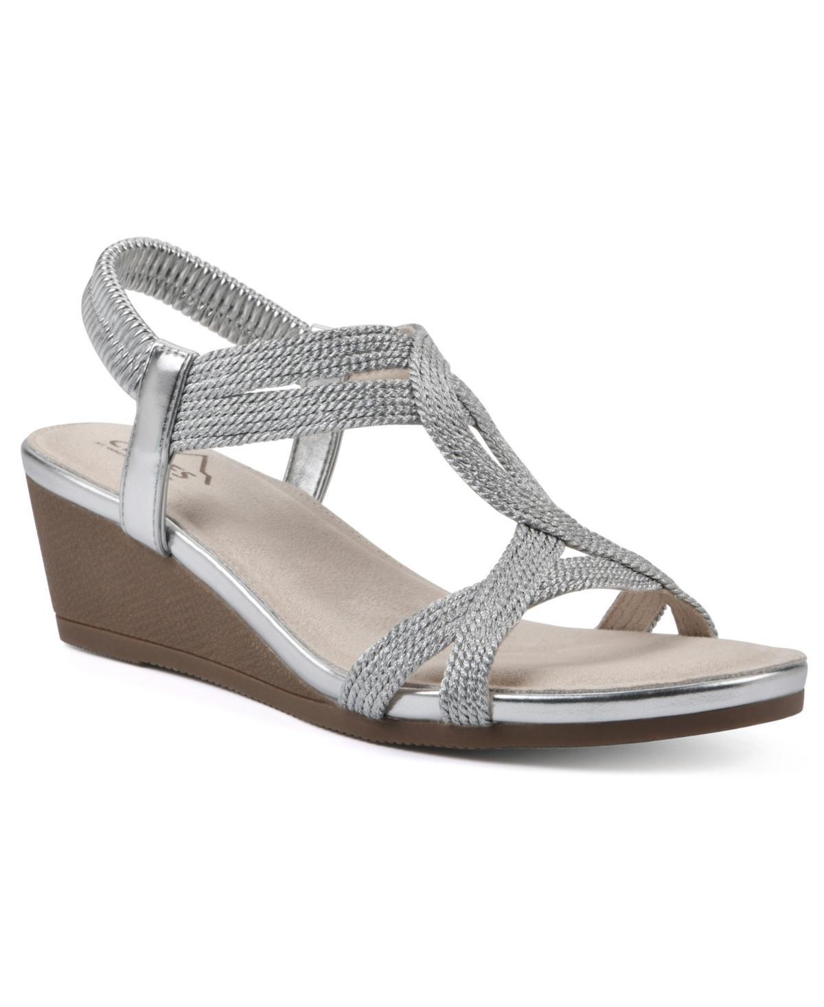 Cliffs by White Mountain Candelle Womens Wedge Sandals Silver Grey Fabric Product Image