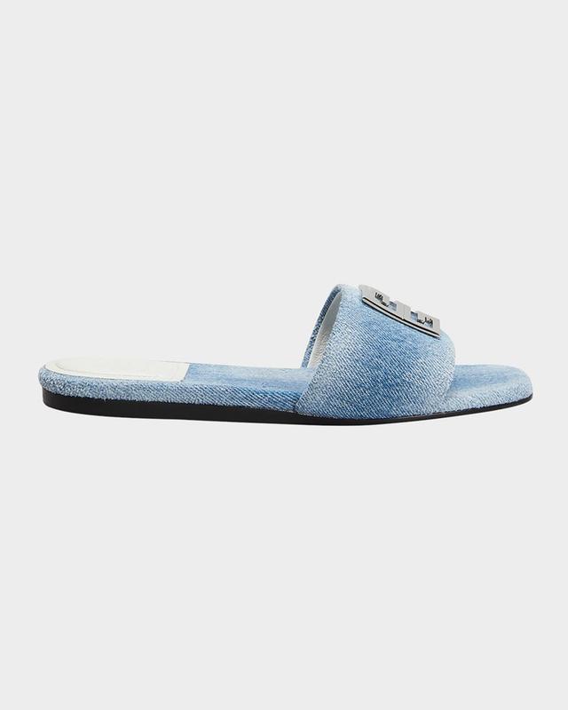 Womens 4G Flat Mules in Washed Denim Product Image