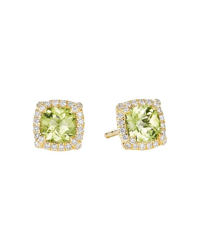 David Yurman Petite Chatelaine Pave Bezel Stud Earrings in 18K Yellow Gold with Peridot Product Image