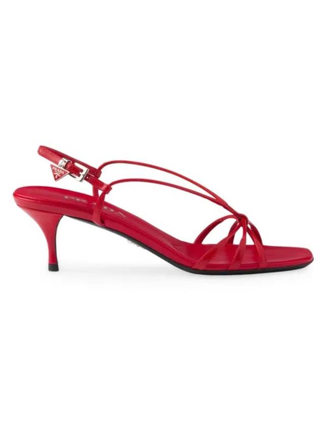 PRADA Women's Heeled Leather Sandals In Red Product Image