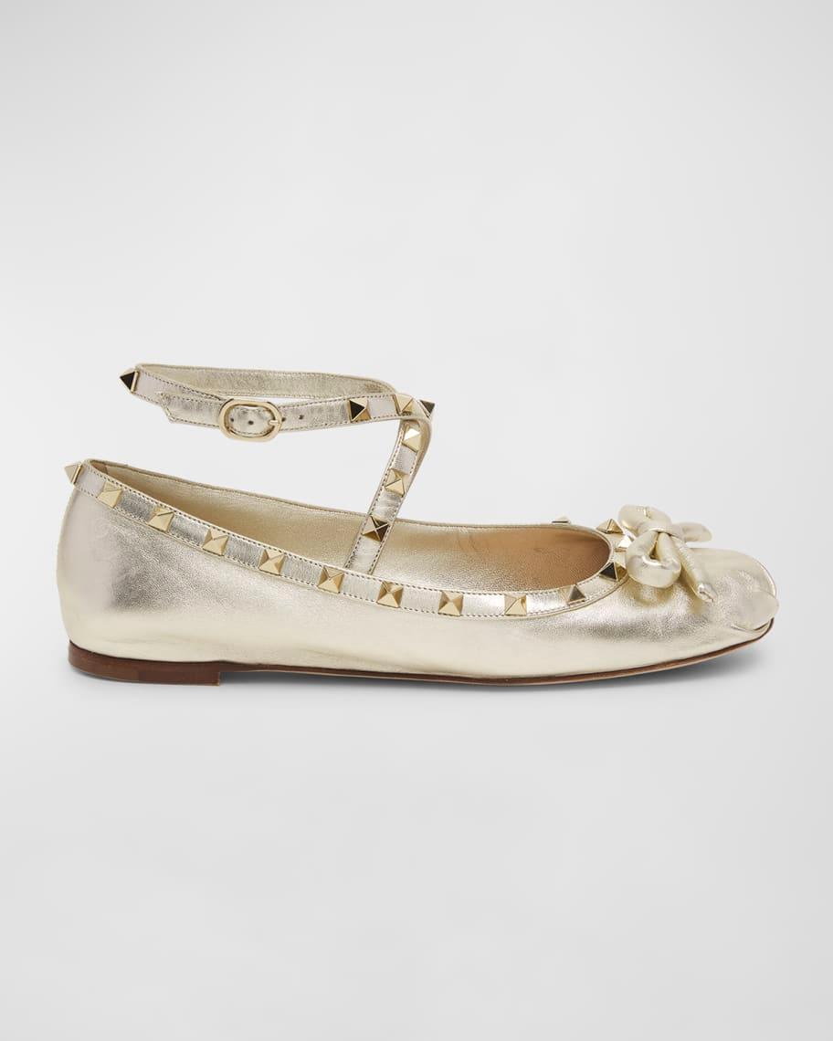 Womens Rockstud Laminated Nappa Leather Ballerina Flats Product Image