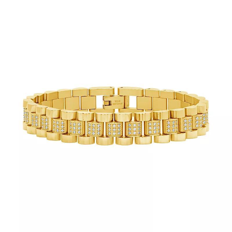 MC Collective Cubic Zirconia Accent Watch Band Chain Bracelet, Womens Gold Product Image