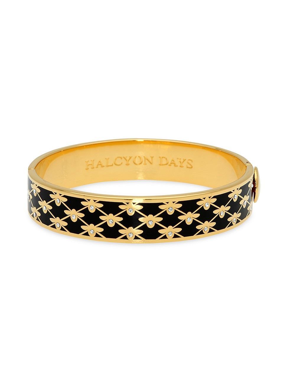 Womens Bee Sparkle Trellis 18K Gold-Plated Hinged Bangle Product Image