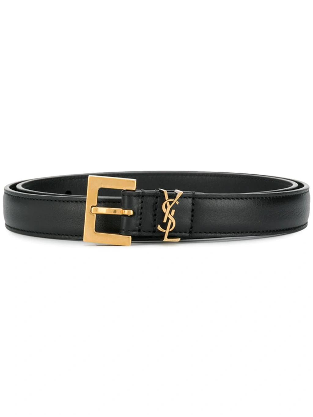 Golden Ysl Monogram Leather Belt In Nero Product Image