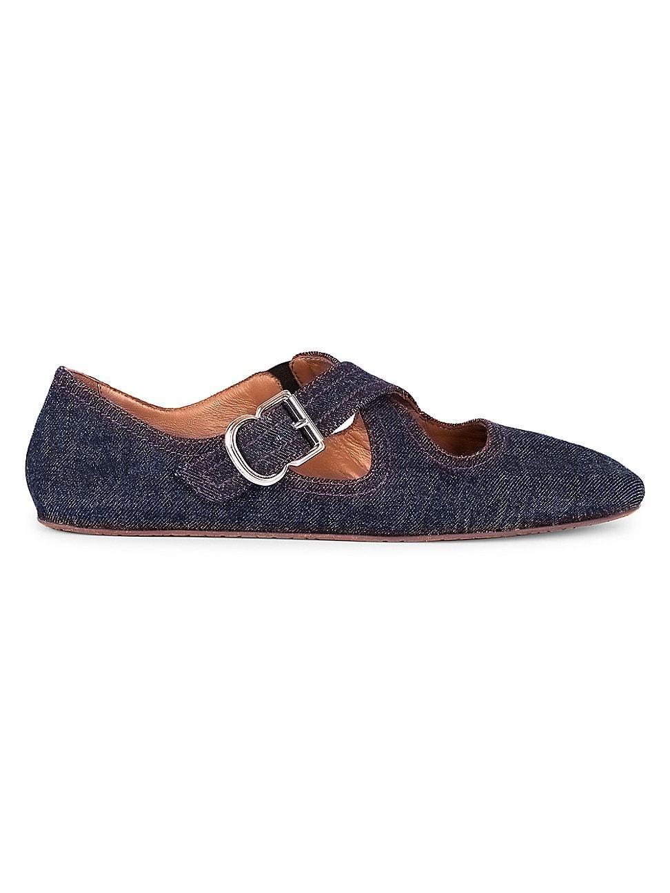 Womens Crisscross Buckle Denim Ballerina Flats Product Image