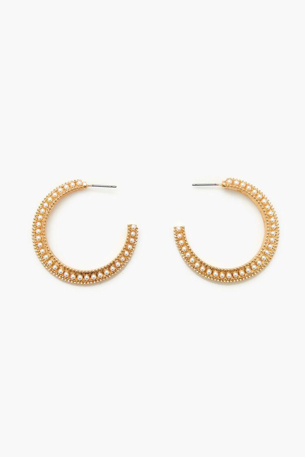 Etched Faux Pearl Hoop Earrings | Forever 21 Product Image