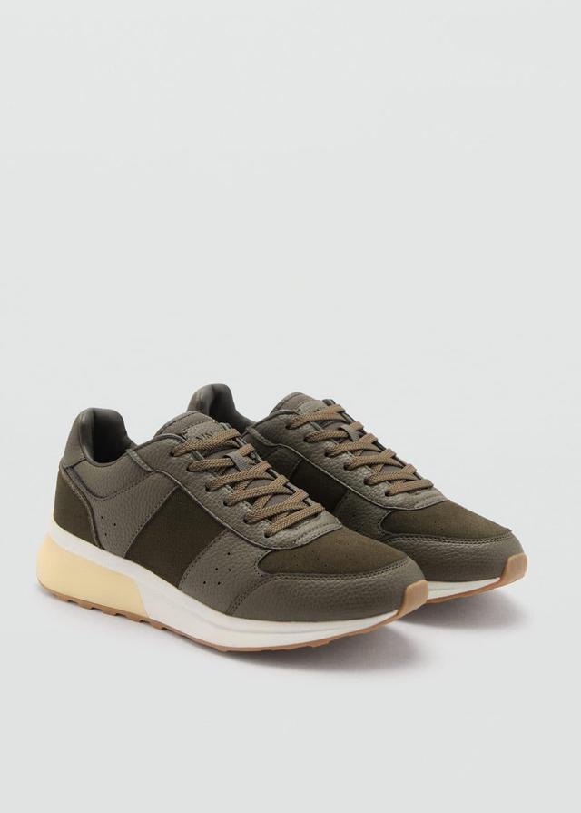 MANGO MAN - Leather mixed sneakers khakiMen Product Image