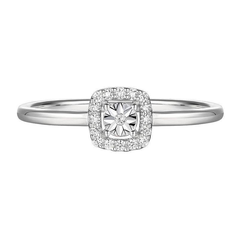 Sterling Silver 1/10 Carat T.W. Diamond Halo Ring, Womens White Product Image