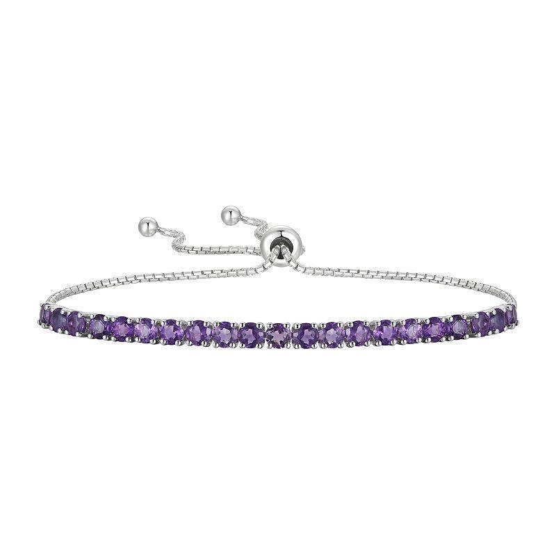 Sterling Silver Amethyst Bolo Bracelet, Womens Product Image