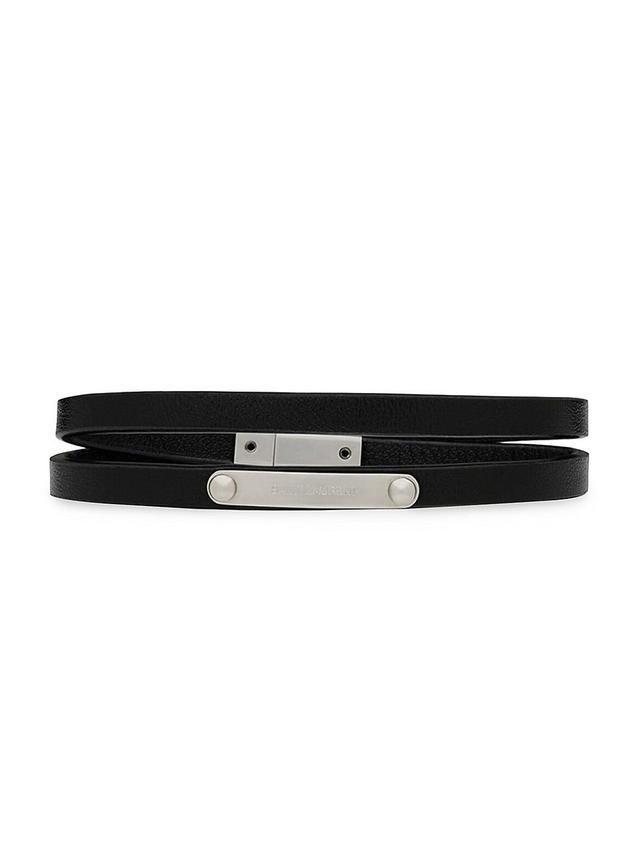 Mens Double-Wrap ID Bracelet in Leather and Metal Product Image