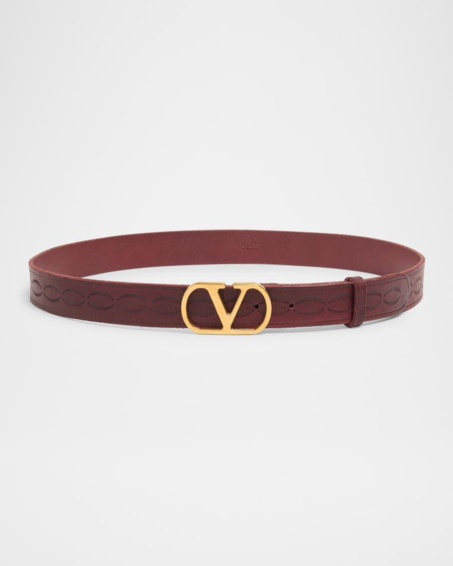 Men's Leather V Logo Buckle Belt Product Image