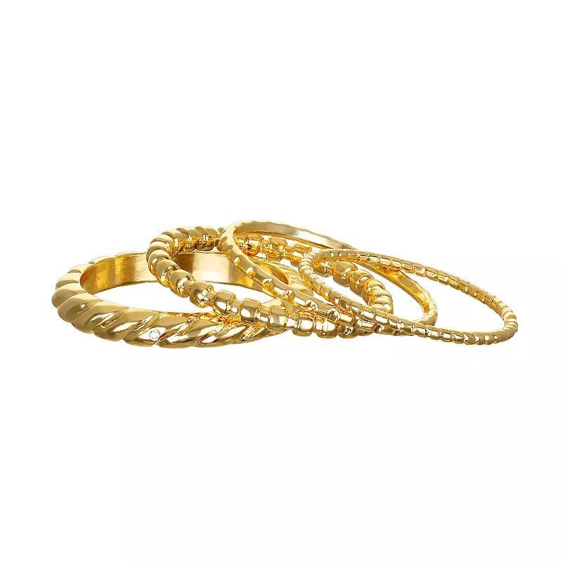 Emberly Gold Tone Twist & Texture 4-piece Ring Set, Womens Product Image