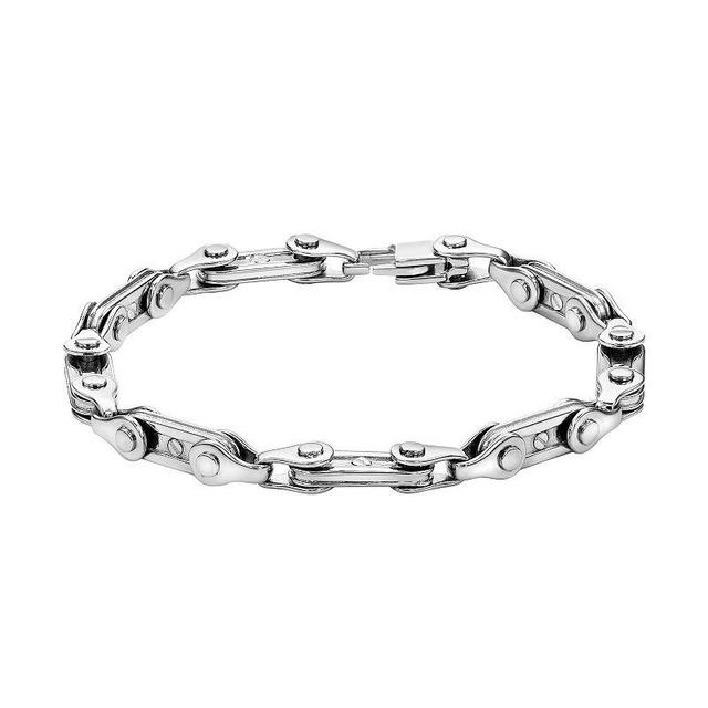 Mens LYNX Stainless Steel Bicycle Chain-Inspired Link Bracelet White Product Image