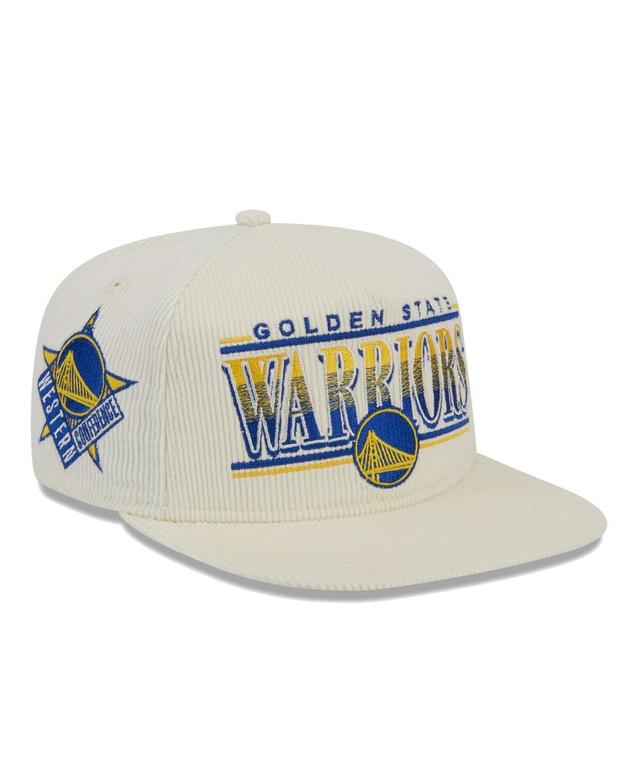 Mens New Era Cream Golden State Warriors Team Bar Lightweight Corduroy Golfer Snapback Hat Product Image