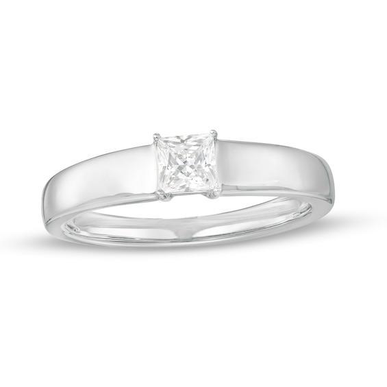 Men's 1/2 CT. Certified Square-Cut Lab-Created Diamond Solitaire Wedding Band in 14K White Gold (F/Vs2) Product Image