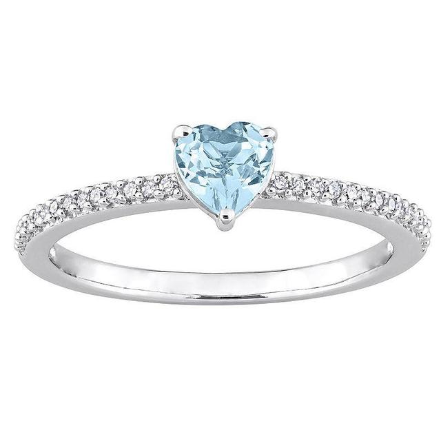 Stella Grace 10k White Gold Blue Topaz & Diamond Accent Heart Promise Ring, Womens Product Image