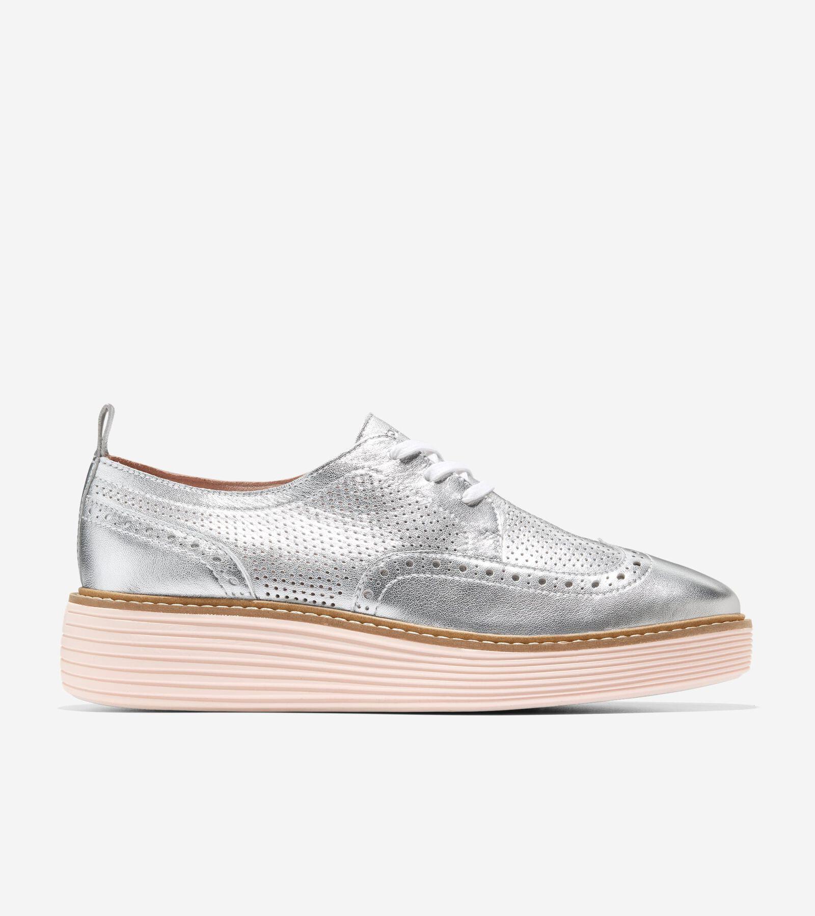 Cole Haan Womens riginal Grand Platform Wingtip Oxford Shoes - Silver Size 10 Product Image