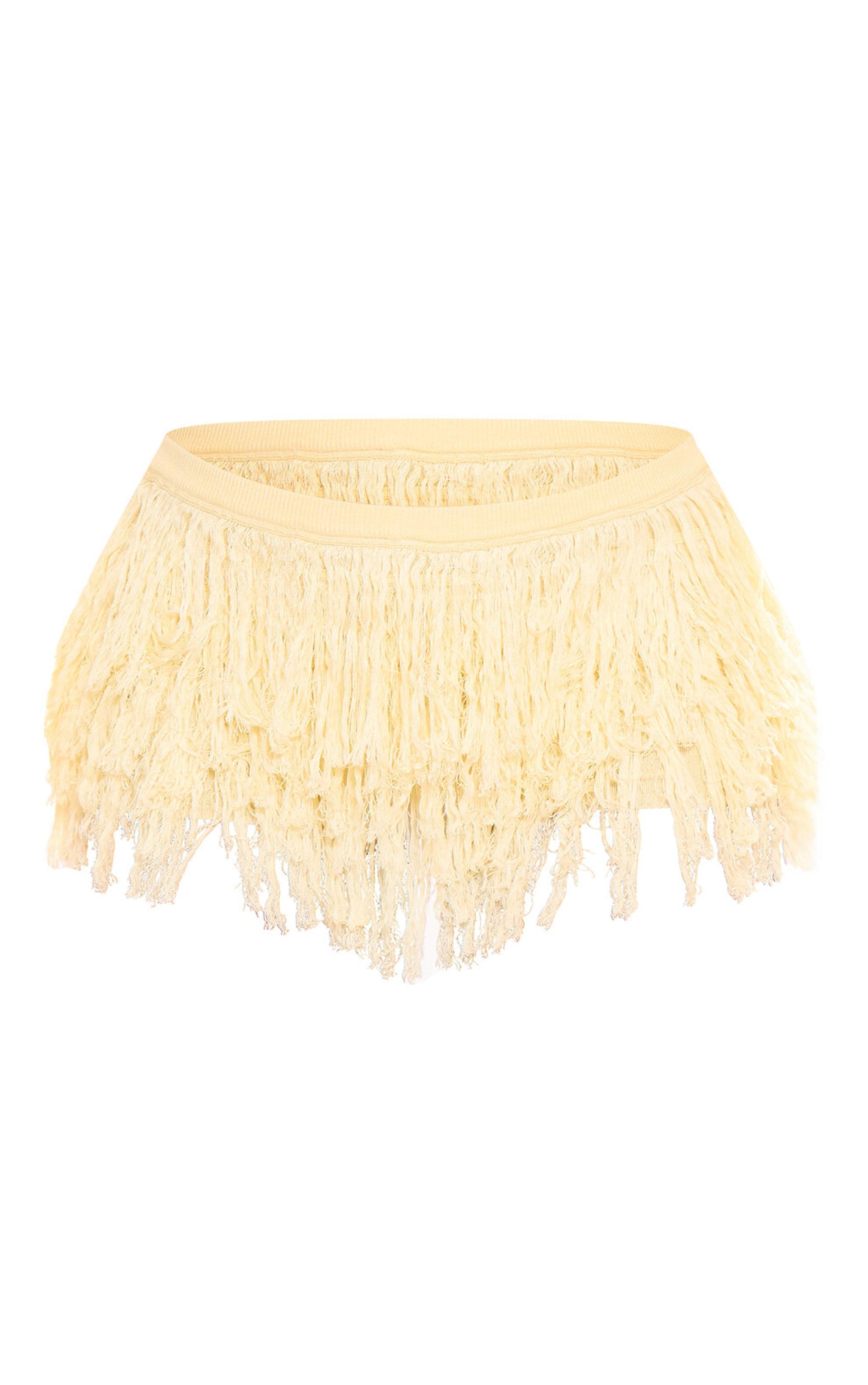 Shape Yellow Fringe Knit Mini Shorts Product Image