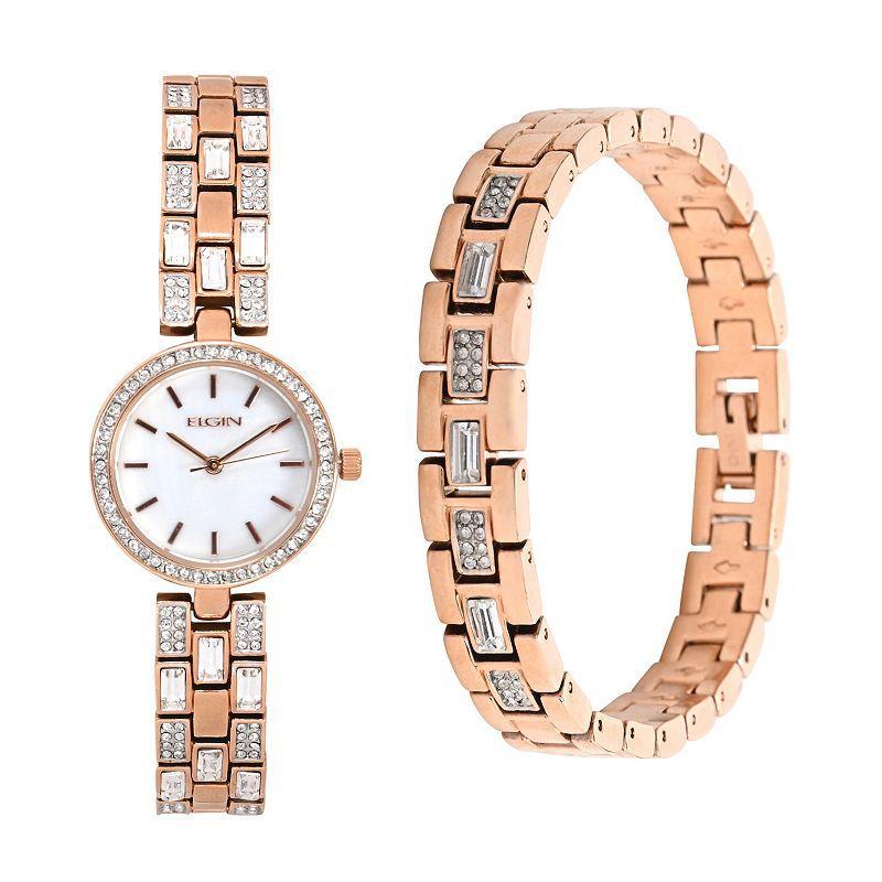 Elgin Womens Fashion Watch & Bracelet Set Pink Tone Product Image