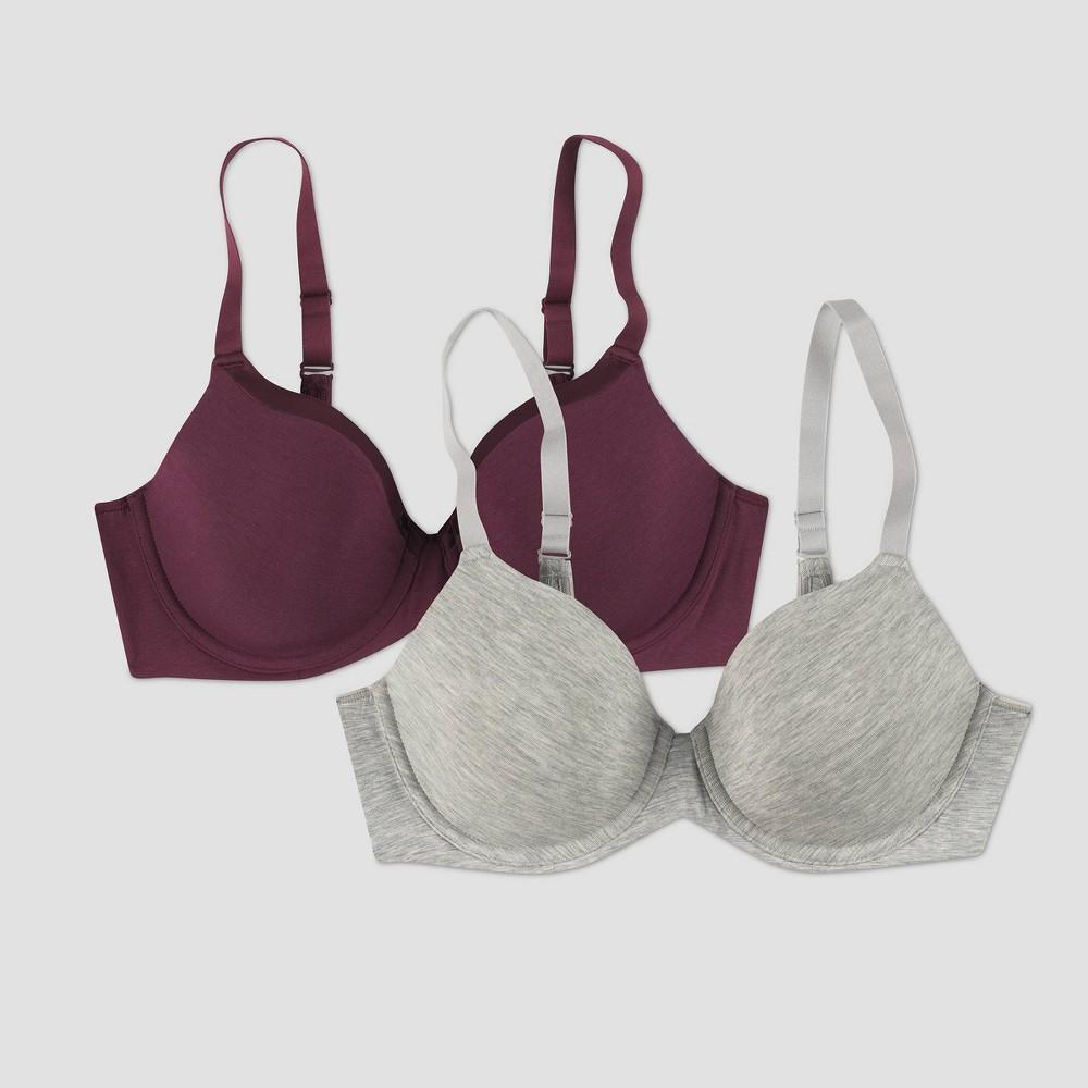 Beauty by Bali Womens 2pk T-Shirt Bra B202 - Gray Melange/Fig 40DD Product Image