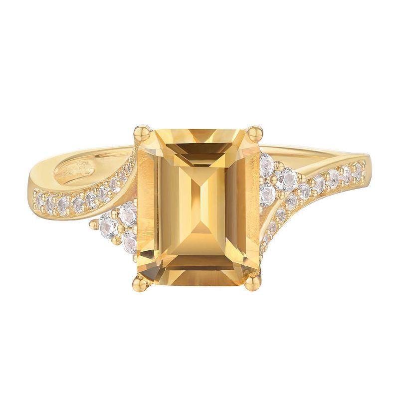 14k Gold Over Silver Citrine & Lab-Created White Sapphire Ring, Womens Yellow Product Image